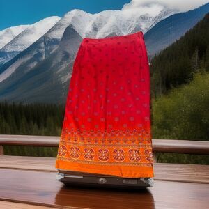 Guess Full Skirt Spring Summer Pull On 100% Nylon Orange Red Medium‎